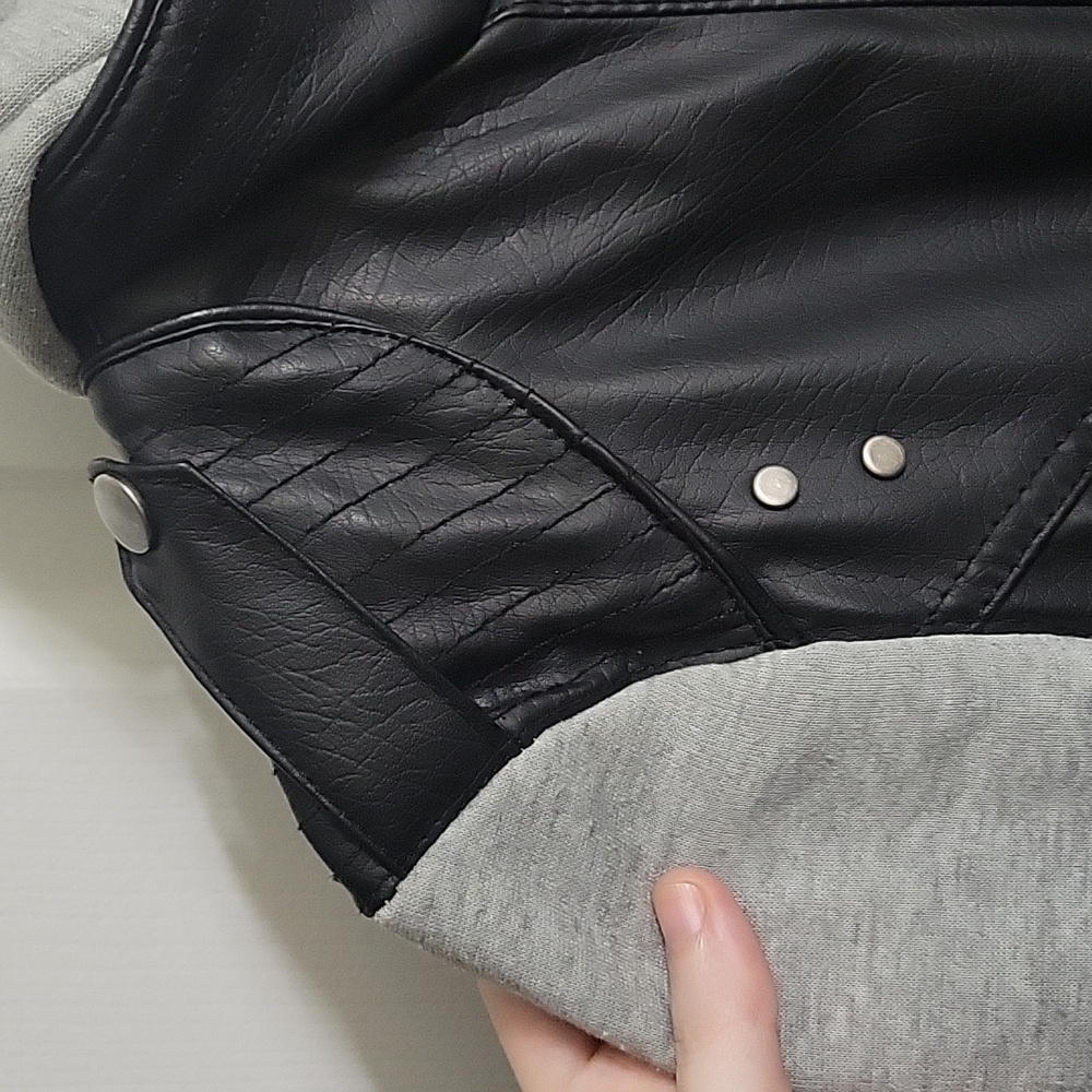 Vegan Leather / Cotton Colorblock Moto Biker Jacket - Picture 4 of 7